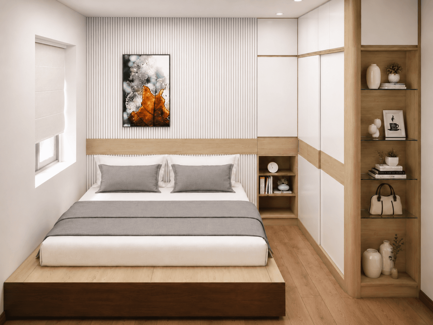 Giường bục gỗ kèm tủ áo