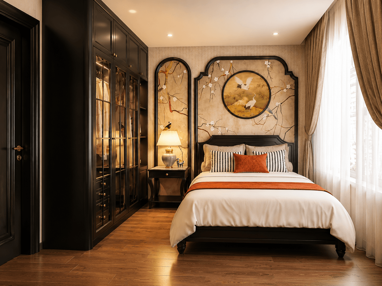 Giường ngủ Đông Dương kèm tủ kính